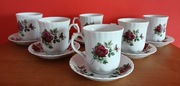 Zestaw Chodzież  6 x Kubek + 6 x Spodek Bordowa Róża! Okazja!