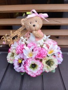 Stroik z dużym misiem na grób dziecka różowy dla aniołka na cmentarz 