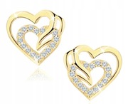 Kolczyki pozłacane serca cyrkonie srebro