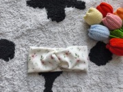 Nowa opaska prążek turban szeroka kwiaty na ecru 