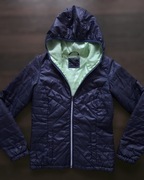 Przejściowa, granatowa kurtka z kapturem w kropki/groszki,wiosenno-jesienna