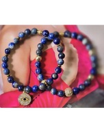 KOMPLET DWIE BRANSOLETKI KAMIEŃ LAPIS LAZULI CYRKONIE TALIZMAN PUDEŁKO