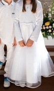 Sukienka komunijna HAPPY GIRLS  z bolerkiem 146 + piękny wianek Używana