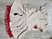 Cienka sukienka o beżowym kolorze z czerwoną koronka r.S/M