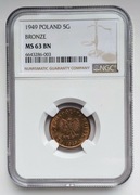 5 groszy 1949  NGC MS 63 BN