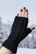 Czarne mitenki handmade z wełny merino Luka knit uniwersalne
