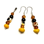 Fiolekart - Komplet, biżuteria artystyczna / bursztyn, onyks