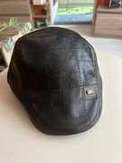 CIEPŁA CZAPKA ZIMOWA JESIENNA SKÓRZANA BERET MĘSKA SKÓRA PU CZARNY