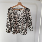 Koszula Lindex 38 M wiskoza kwiaty floral biała czarna guziki zapinana