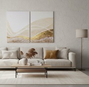Dyptyk abstrakcja 3D strukturalny pozłacany 2x 50x70 cm duży fale 