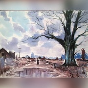 Pierwszy śnieg  -  akwarela 