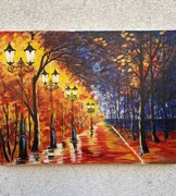 Aleja jesiennej nocy obraz ręcznie malowany.