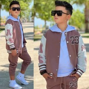 Nowy brązowy komplet 3 częściowy zestaw bluzka + bluza + spodnie r. 146