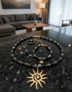 Zestaw biżuterii z kamieni naturalnych handmade. Labradoryt, onyks. 