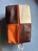 Skórzana kosmetyczka patchworkowa pomarańczowy kremowy brązowy