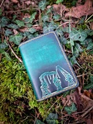 Skórzane etui na karty Dźwigozaury zielony