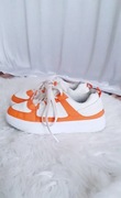 Trampki Sportowe Białe Pomarańczowa Sznurowane Damskie 37