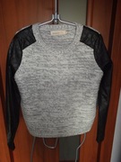 Reserved szary sweter rękawy eco skóra. Cieplutki 