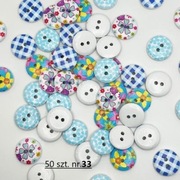 Guziki drewniane 15 mm różne motywy. 50 szt.