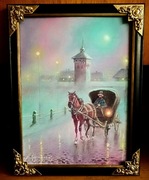 "KRAKÓW W DESZCZOWĄ NOC"- OBRAZ OLEJNY NA PŁÓTNIE  44x34 