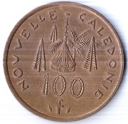 NOWA KALEDONIA 100 franków 1976, KM# 15, AU, IEOM, z kropką