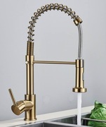 Bateria kran kuchenny stojący z wyciąganą wylewką nowoczesny złoty