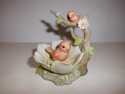 Figurka Biskwit Ptaszek w Kwiecie Vintage 