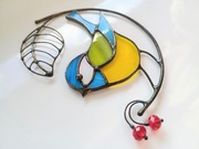 Witrażyk zawieszka rękodzieło prezent hadmade Sikorka 