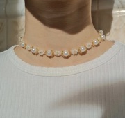 Naszyjnik choker handmade złoto kwiatki i perły klasyczny elegancki