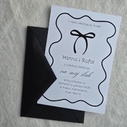 Zaproszenia na ślub z motywem kokardki czarno białe minimalistyczne glamour