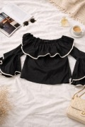 Czarna bluzka hiszpanka z falbaną off shoulder | Zara | romantyczna 