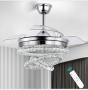 Piekny Żyrandol, Nowoczesny Krysztalowy z Wentylatorem Lampy LED Chromowany