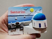 ZAGRANICZNY magnes na lodówkę GRECJA SANTORINI morze mewy statki na morzu