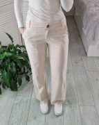 Nuance kremowe lniane spodnie cienkie proste szerokie zwiewne 70% len S
