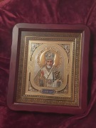 Piękna Ikona prawosławna w kiocie Święty Mikołaj Biskup Miry.