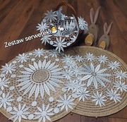 Piekny zestaw dwóch serwetek z gipiury kolor biały wielkanoc