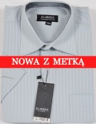 Koszula męska szara w paski na krótki rękaw kołnierzyk 39/40