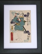 Grający samuraj - oryginalny drzeworyt japoński XIX wiek