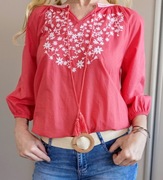 Koralowa koszula haftowana ludowa, etniczna, boho, 100% bawełna, rozm. 40