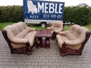 Komplet Wypoczynkowy CAPUCINO 3+2+1 i 2X Ława , Dąb - skóra Capucino