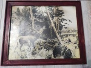 Stary duzy obrazek z jeleniem motyw mysliwski