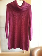 Sweter długi bordo z dzianiny z szerokim golfem 