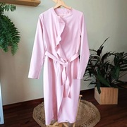 Płaszcz trencz 42 xl zapinany wiązany różowy długi z falbanką nowy