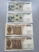 Banknoty 2 x 500 zł 1982r. Kościuszko 2 x 1000 zł 1982r. Kopernik PRL ładne