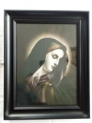 stary obraz oleodruk Matka Boska Bolesna czarna NOWA rama