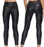 LATEXOWE BŁYSZCZĄCE LEGGINSY DAMSKIE Z DYSKRETNYM ZAMKIEM W KROKU CZARNE M