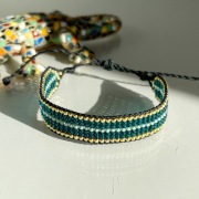 Bransoletka z koralików regulowana zielony złoty czarny, handmade