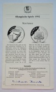 Certyfikat olimpiada 1992 dla 10 $ Samo Zachodnie 