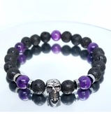 BRANSOLETKA CZASZKA STAL 316L KAMIEŃ AMETYST LAWA HEMATYT WALENTYNKI MĘSKA