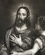 Kuszenie Chrystusa wg Tycjana oryg miedzioryt 1786 oprawiony w ramę